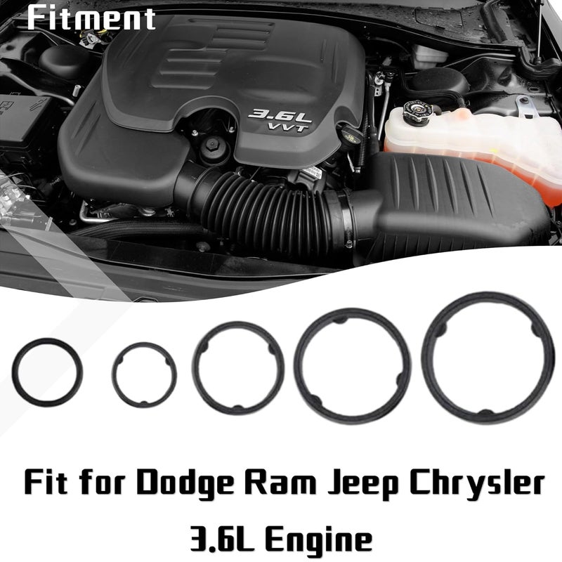 PMFCA 5pcs Engine Oil Cooler O-Ring Kit Fit for Fit for Dodge Ram Jeep Chrysler 3.6L 68191356AA Black - Image 3